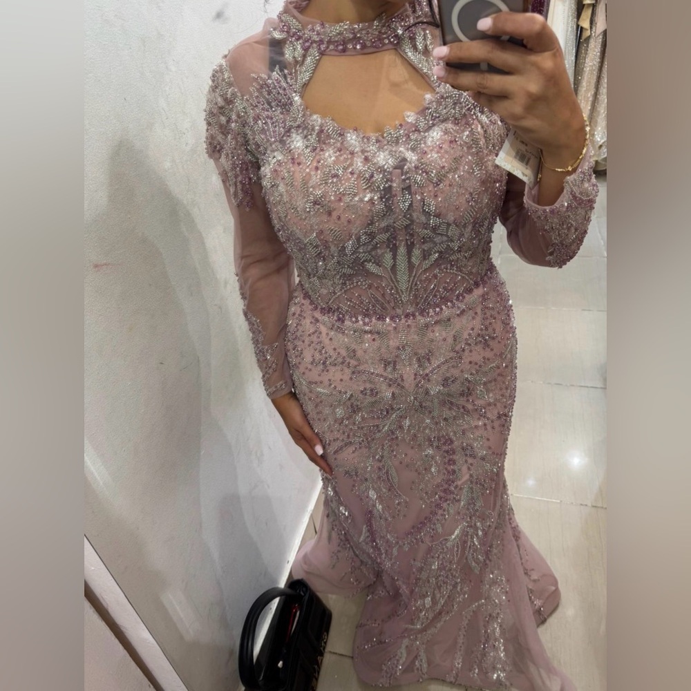 Elegant Beaded Pink Evening Gown